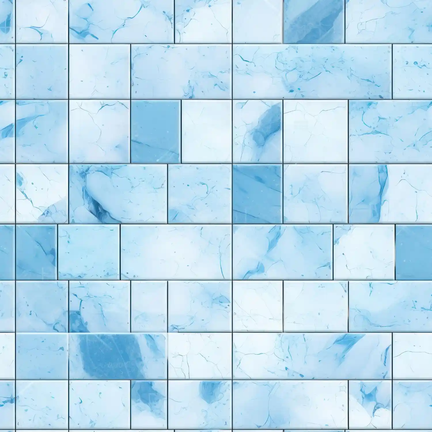 Small bathroom in sky blue and white with subway tile, white vanity, and a striped roman shade