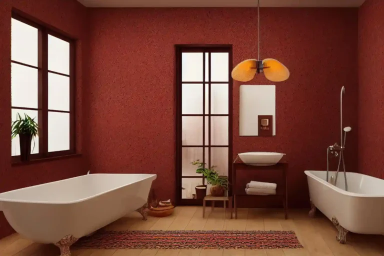 Small bathroom with fixtures aligned on one wall, large-format tile floor, and an open walkway opposite