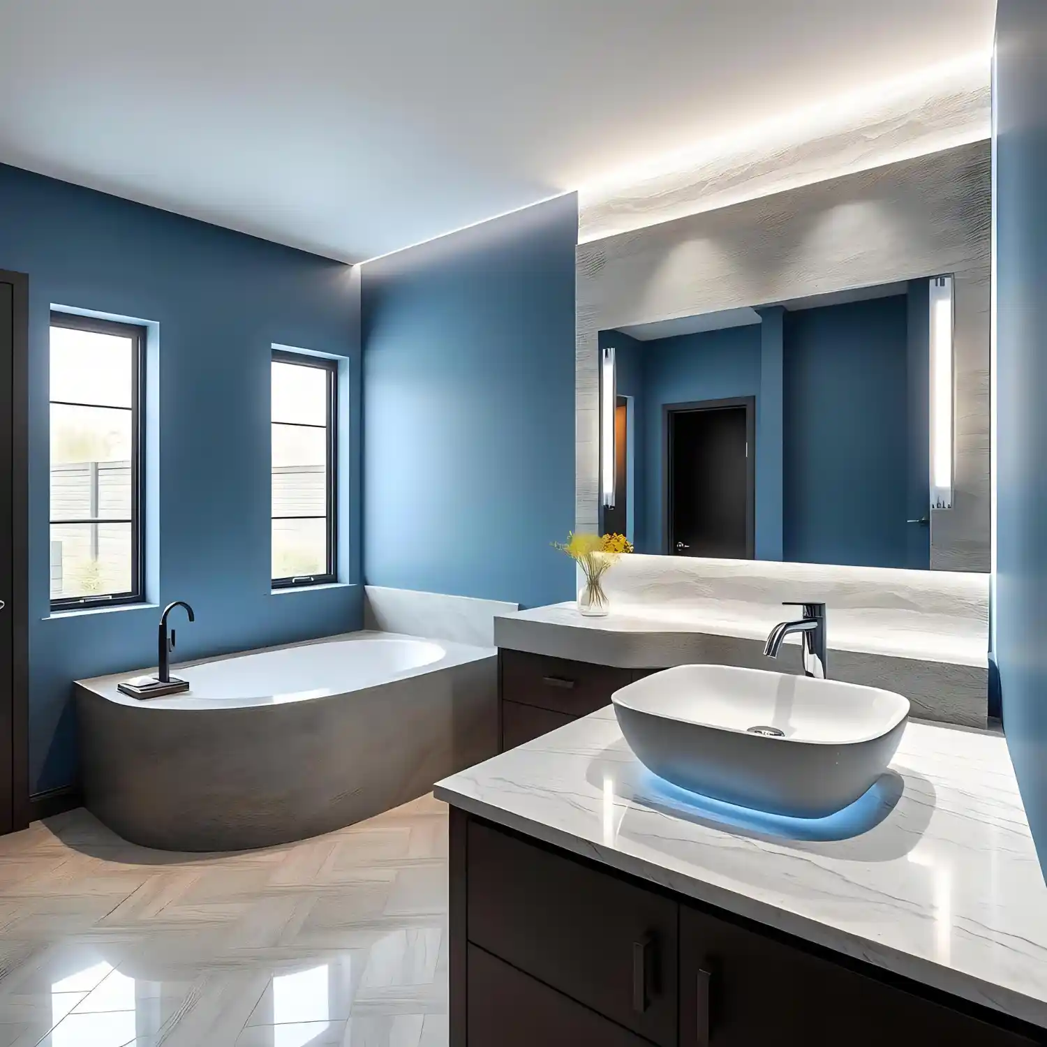 Small bathroom layout ideas shown through a one-wall fixture arrangement with open floor space