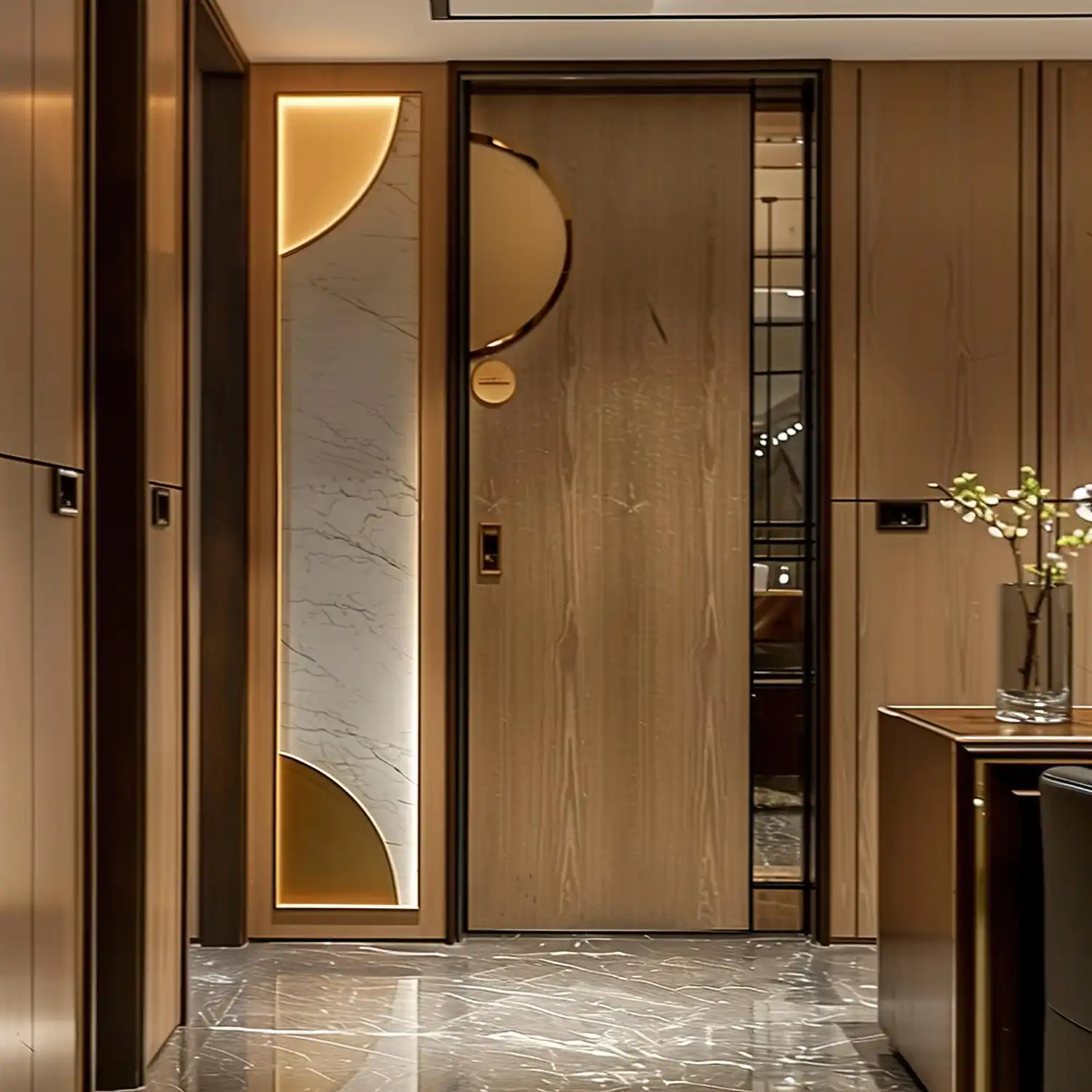 Small bathroom floor plan with a sliding pocket door replacing a swinging door to save floor space