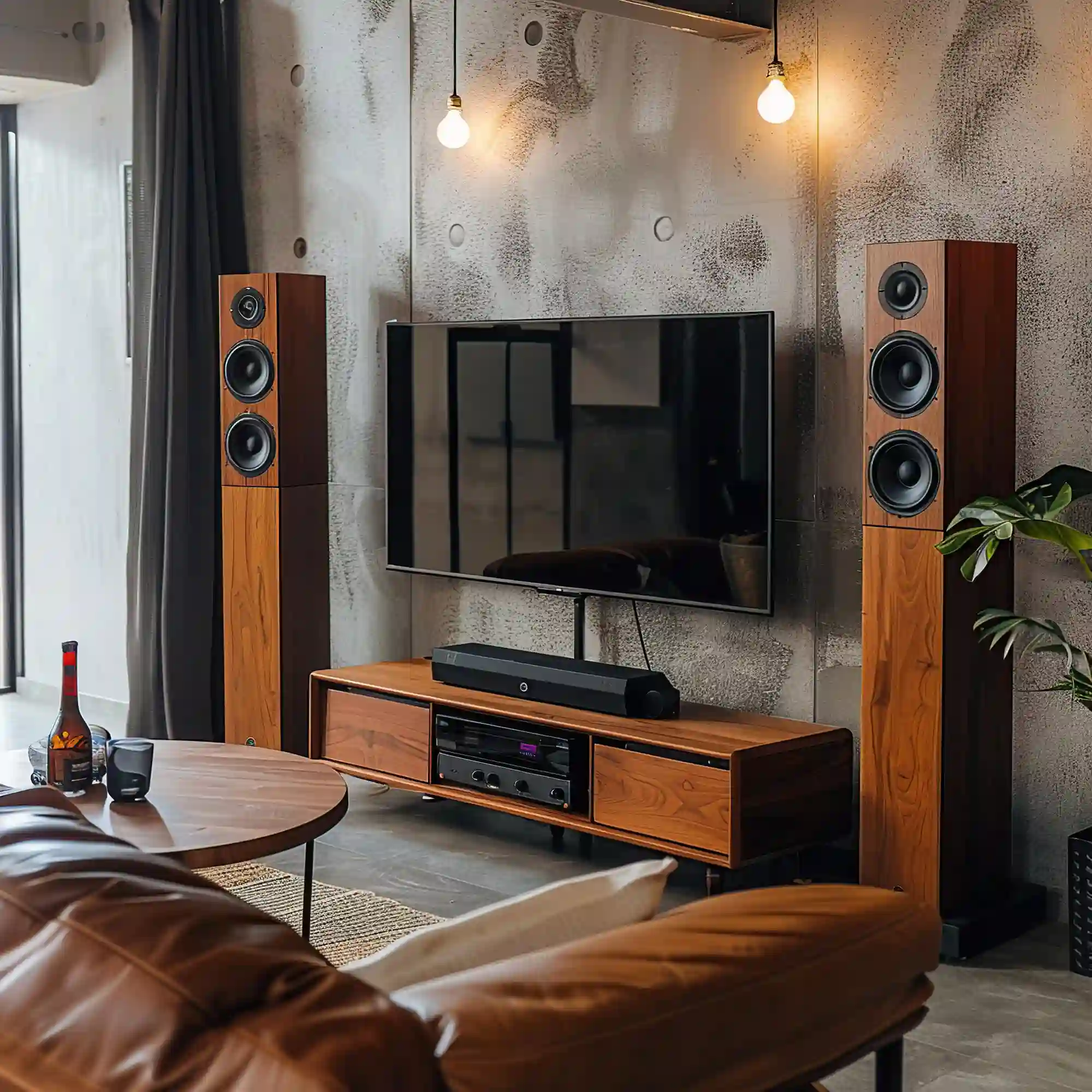 Solid-core studio door with a door sweep and a small styled entry console beside it