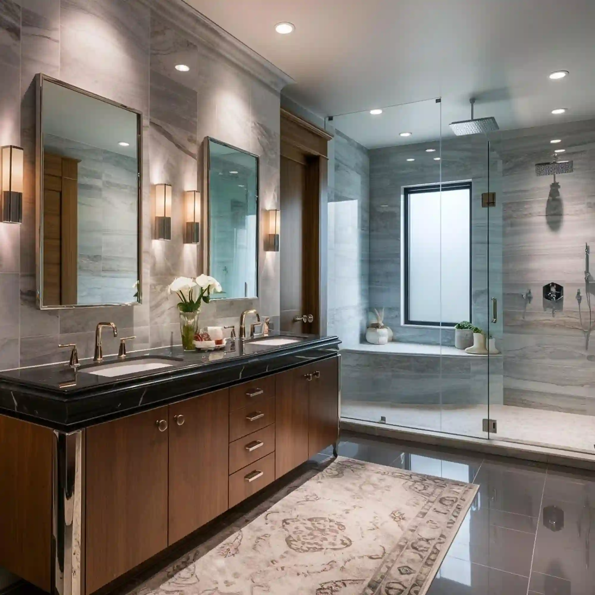 Rectangular mirror sized to roughly 75 percent of an 18-inch floating vanity in a small bathroom