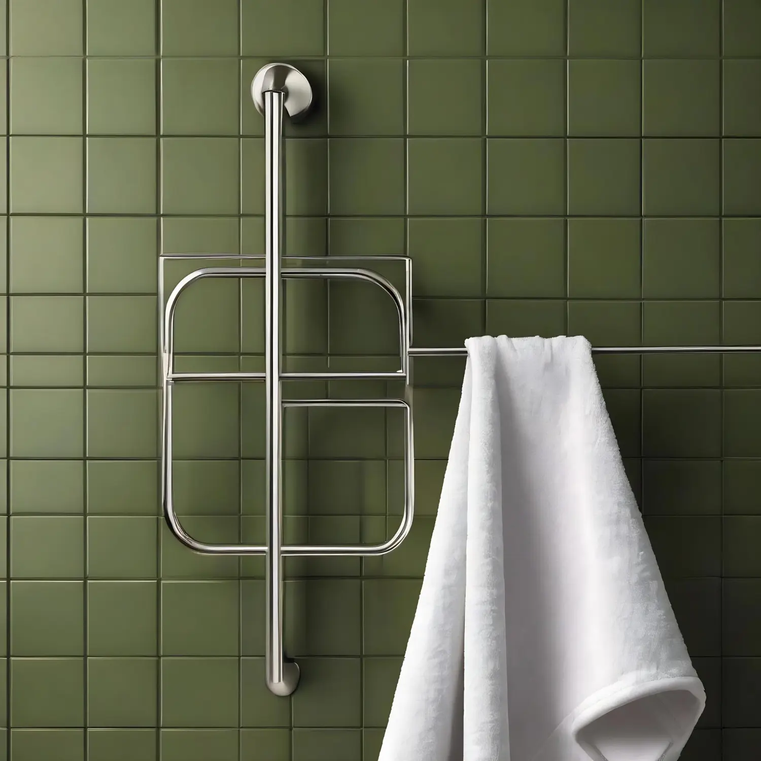 Matte black wall-mounted hook rail holding a rolled towel and robe