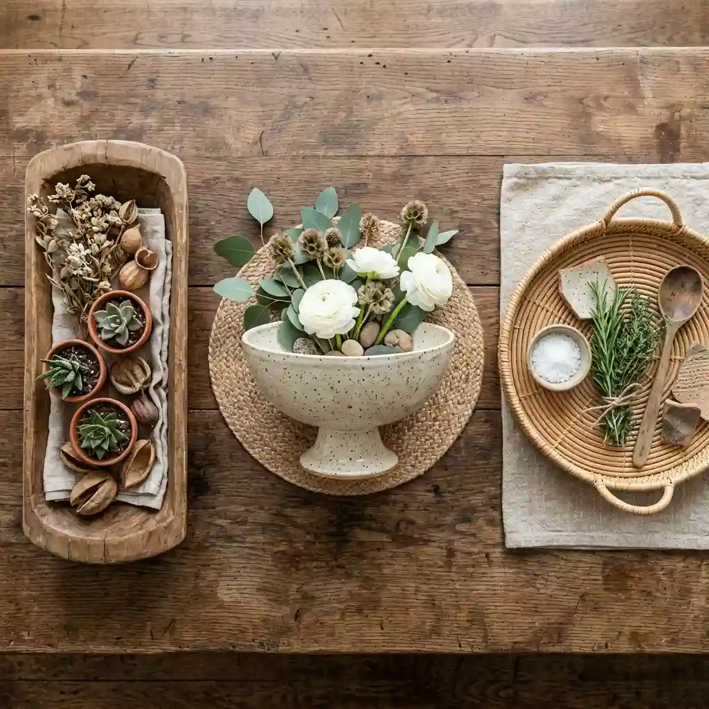 Fall centerpiece ideas compared by vessel shape with a long trough, round footed bowl, and shallow tray