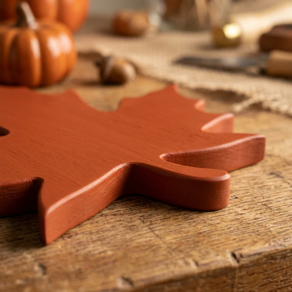 Sanded and painted wood edge on a handmade autumn piece, finished to match the front face