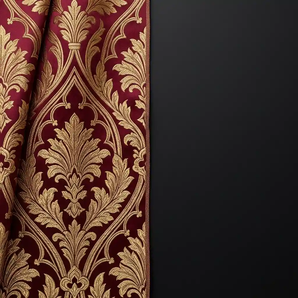 Patterned damask backdrop beside a plain matte black surface for comparison