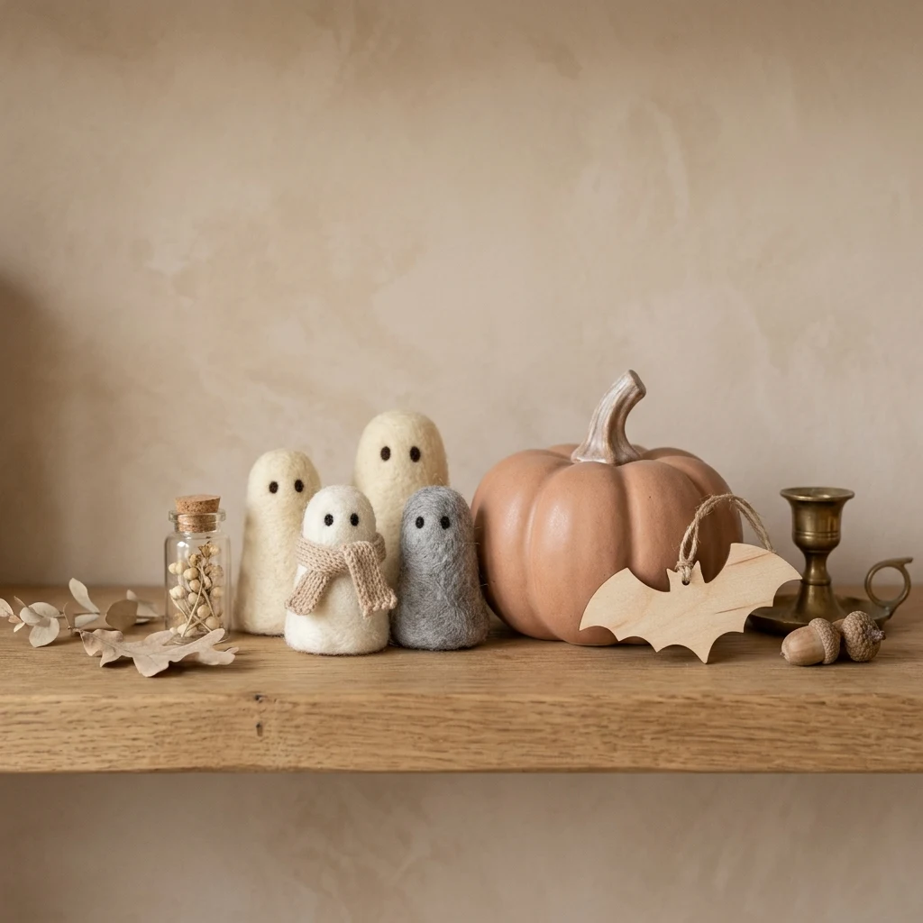 Soft-toned Halloween vignette with no deep shadow, everything sitting close together in tone